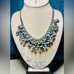 Blue Beaded Statement Bib Necklace